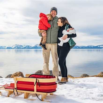 Karli Epstein with her family in front of Lake Tahoe