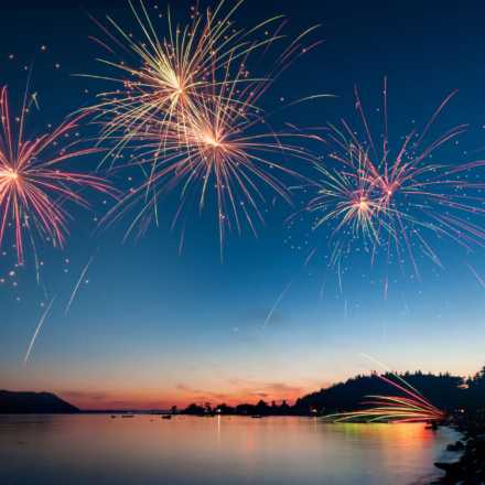 Fireworks over lake