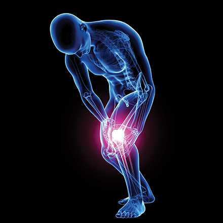 X-ray illustration of a man with knee pain