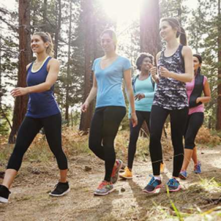 group of women walking in the forest