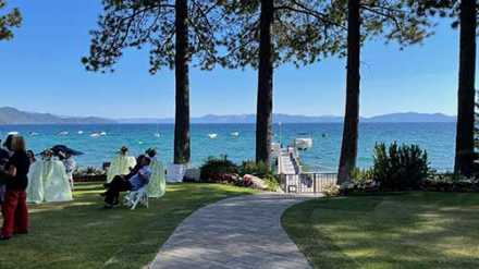 Party on the lawn at Lake Tahoe