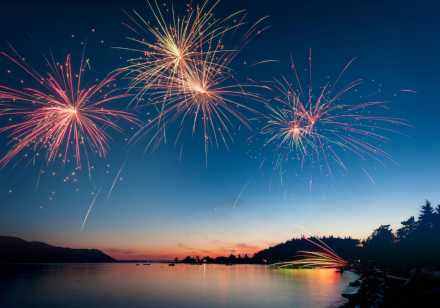 Fireworks over lake