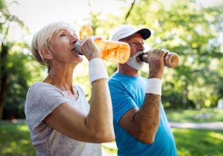 Elderly people drinking water