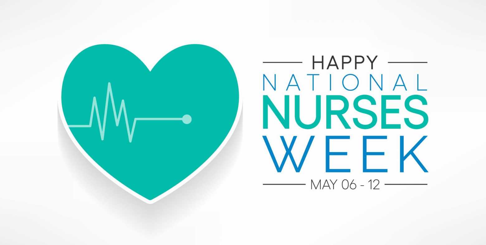 National Nurses Week with green heart and heartbeat 